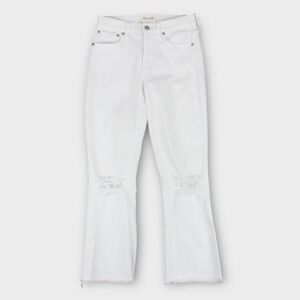 Madewell Cali Demi-Boot Jeans Women's Size 26 White Distressed Knees Raw Hem